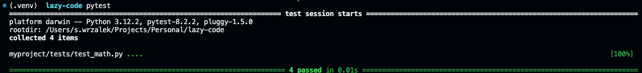 Terminal output of a successful pytest run